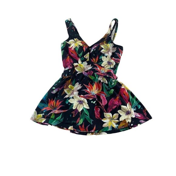 Maxine Of Hollywood Women's Black Floral Skirtini One Piece - 8 - Picture 1 of 12